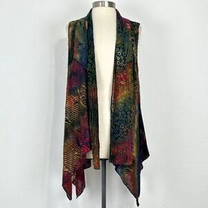 Hippie Boho Festival Vest Sz Large Burnout Multicolor Rainbow Tie Dye Open Front